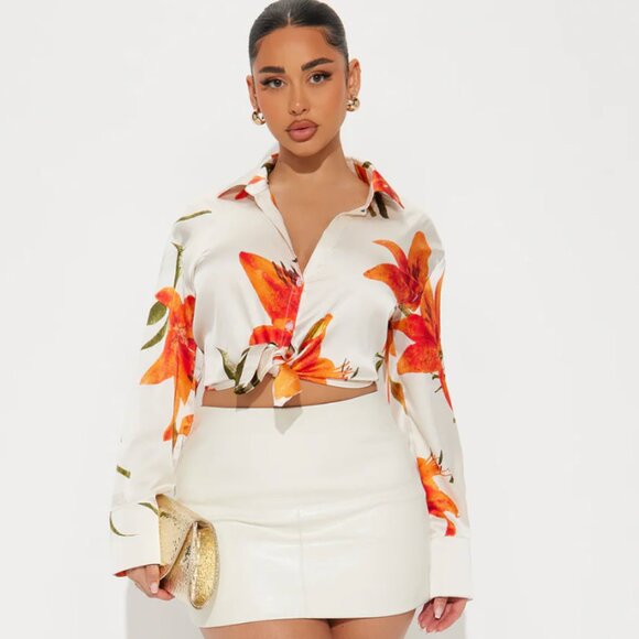 Satin Button Down Shirt - Picture 1 of 5